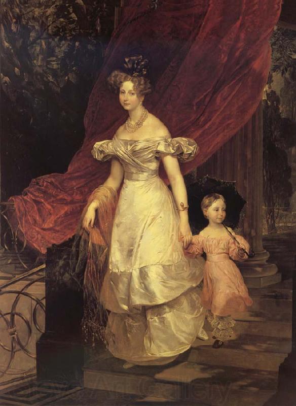 Karl Briullov Portrait of Gaand Duchess Yelena Pavlovna with her daughter France oil painting art